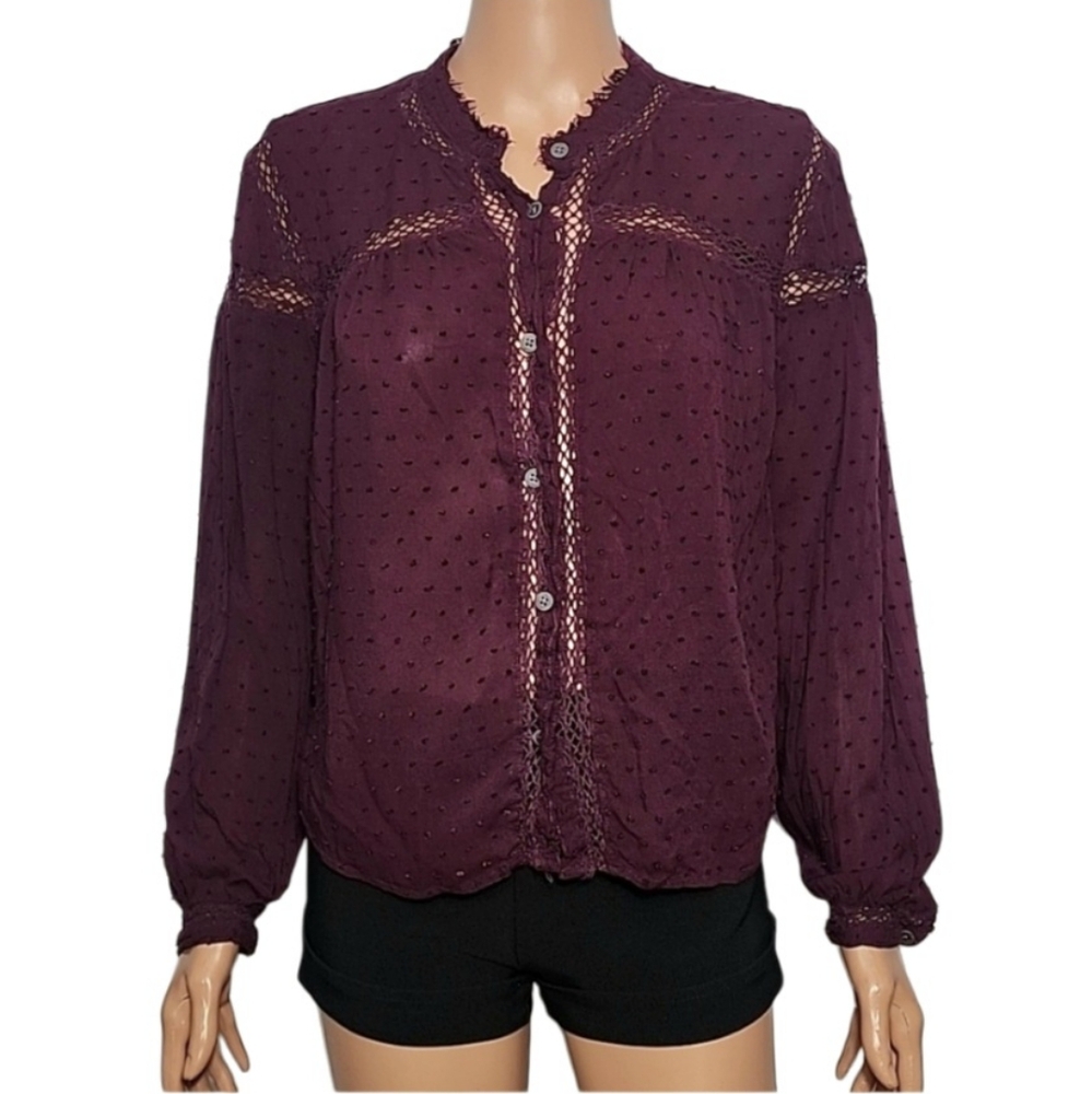Rampage Ladies Burgundy Long‎ Sleeve Romance Shirt Size M Medium